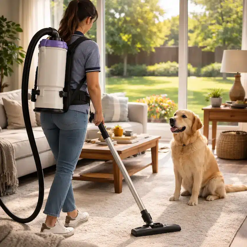 ProTeam backpack vacuum used by Maid in Allen TX cleaning teams